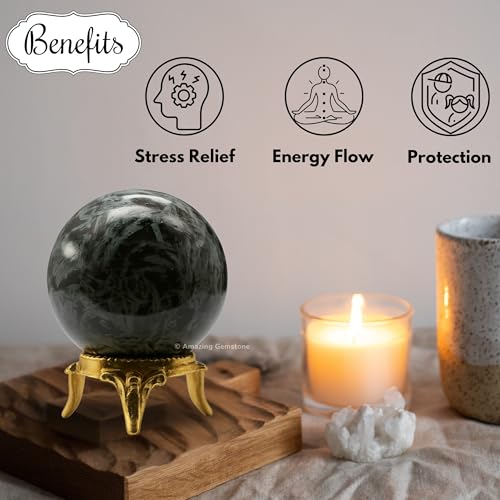 Amazing Gemstone Flower Stone Crystal Ball with Stand - 1.5 Inches Crystal Sphere Meditation Balls for Witchcraft and Decorative Balls