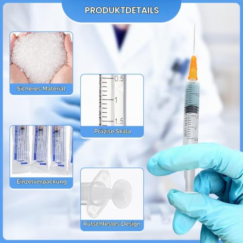 Pack of 40 Plastic Syringes with Needle, Versatile Syringes 2.5 ml, Plastic Syringe Individually Packed, Dosing Syringes with Caps for Garden, Pet Care, Laboratory Supplies
