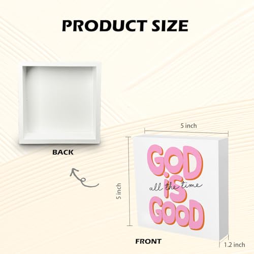 God Is Good All the Time Wooden Box Sign,Pink Bible Shelf Decorations for Teen Girls Desk Table Shelf Decor, Bible Decorating Supplies Gifts for Women, 5x5 Inch God Is Good