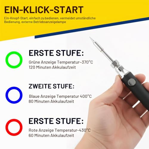 USB Wireless Soldering Iron Set - 3 Temperature Levels (330°C - 450℃) Including Safe & Easy for Electronic Repairs (Black), Improved Version