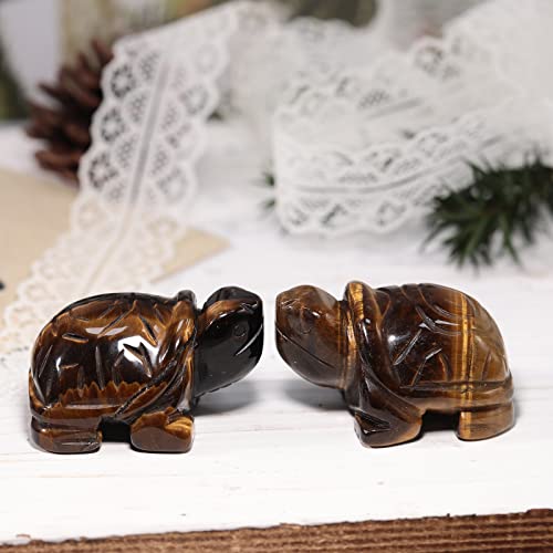 Tiger's Eye Crystal Turtle Figurine 2 Inch – Hand Carved Gemstone Statue for Desk Decor, Luck & Longevity Gift, Feng Shui Home Office Sculpture Tiger's Eye