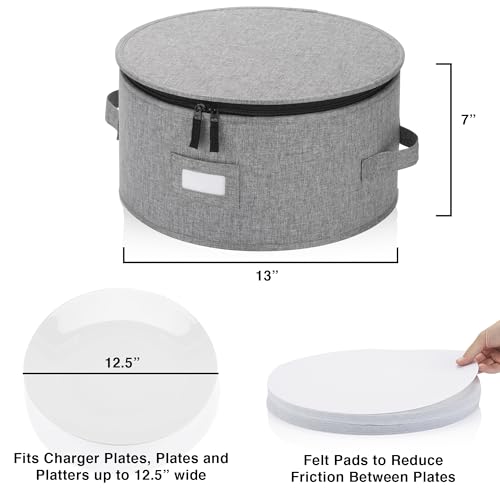 China Storage Container for Charger Plate - Includes 12 Felt Dividers. Hard Shell and Stackable with Padded Interior. Great for Platters, Big Plates and Serving Dishes up to 12.5" W Charger Plate Case