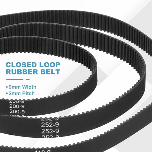 sourcing map 930mm GT-2 Timing Belt 9mm Width 2mm Pitch Black 5pcs 930mm L, 9mm W 5
