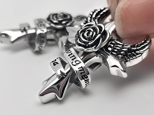 NanMuc Cross Cremation Angel Wings Urn Necklace for Ashes in Loving Memory Grandma/Mom/Dad Memorial Keepsake Pendant Nana