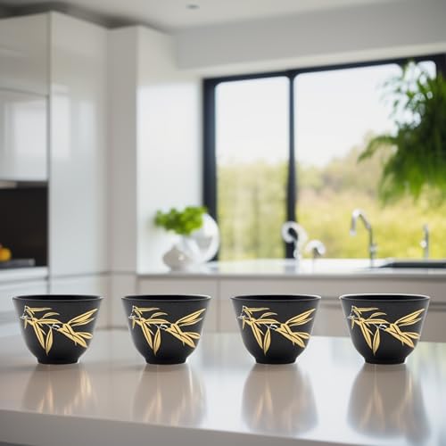 Small Tea Cups, Anti Scalding and Durable Stainless Steel Teacups with no Handles, Lightweight Chinese Tea Cups for Adults, 2oz Tea Cups - Set of 4Pcs (2oz Black and Bamboo Pattern) 2oz Black and Bamboo Pattern