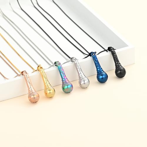 Microphone Cremation Jewelry for Ashes - Memorial Urn Necklace Ashes Holder Stainless Steel Keepsake Pendant Jewelry for Music Lover Gold