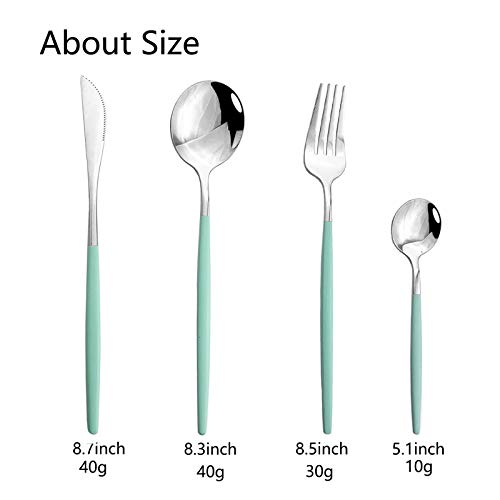 JASHII 24 Piece Titanium Mint Green Plated Stainless Steel Flatware Set, Utensils Set, Cutlery Set Service for 6 (Mint Green Handle, Shiny Silver) Mint Green Handle Silver