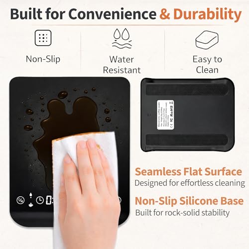 Coffee Scale with Timer for Espresso & Pour Over, 3kg/0.1g Precision Digital Scale, Auto Timing, Touch Control, LED Display, USB Type-C Rechargeable