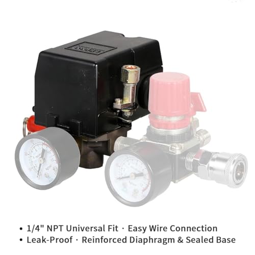 Pressure Switch for Air Compressor 90-125 psi Single Port Heavy Duty 26A Replaces Hubbell Furnas Square D Siemens Sears DEWALT Craftsman Black MAX Jenny Black and Decker