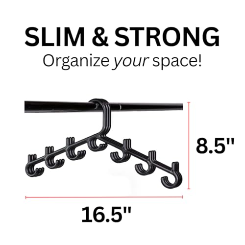 Made in USA Multi-Use Hanger for Bras, Lingerie, Hats & Scarves 5-Pack | Patented Closet Organizer | 7-Hook Space Saver for Underwear, Ties, Belts | No Clips, Lightweight Design Black