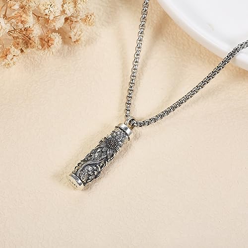 Urn Necklace Sterling Silver Bar Cremation Jewelry for Ashes Memory Jewelry for Women Men A-Sunflower
