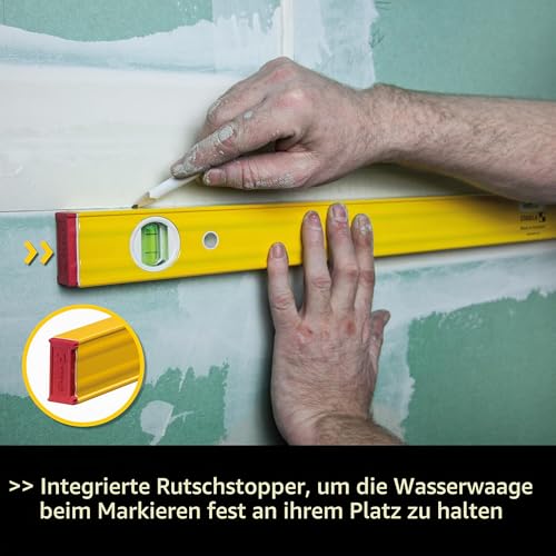 STABILA Type 80 AS-2 Spirit Level, 120 cm, Reinforced Aluminum Profile, 1 Horizontal Level, 2 Vertical Vials, Integrated Slip Stoppers, Made in Germany, Yellow 48"