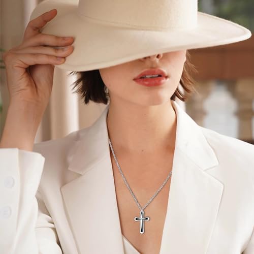 XIUDA Cross Urn Necklaces for Ashes Crystal Cremation Pendant Urns for Human Ashes Memorial Keepsake Cremation Jewelry for Men Women Silver