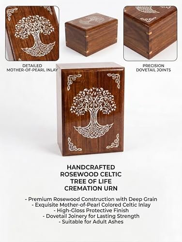 Wooden Cremation Urn for Human Ashes, Engraved Tree of Life Decorative Funeral Urns Box and Casket for Ashes Men Women Memorial Large Urn (Tree of Life)
