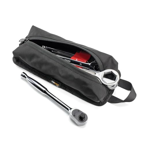 Kriega Tool Pouch in black, compact motorcycle tool storage bag with durable zip closure