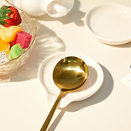 White Irenare 8-pack ceramic spoon rests for stove top, 3.74 inches, ideal for keeping countertops clean during cooking.