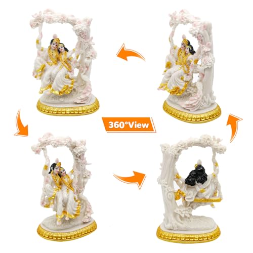 BangBangDa Radha Krishna Statue on Swing - Marble Color 6.7”H Polystone Indian Murti Krishna Idol for Valentine/Wedding/Birthday/Diwali for Indian Family Man Women Pooja Item