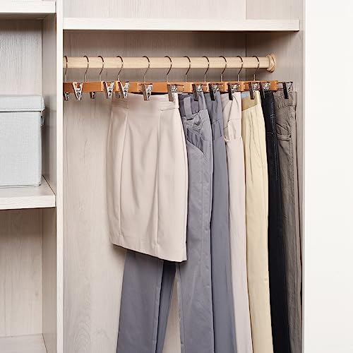 Amber Home 10 Pack Wooden Pant Hangers with Adjustable Clips, 14.17" Ntural Natural
