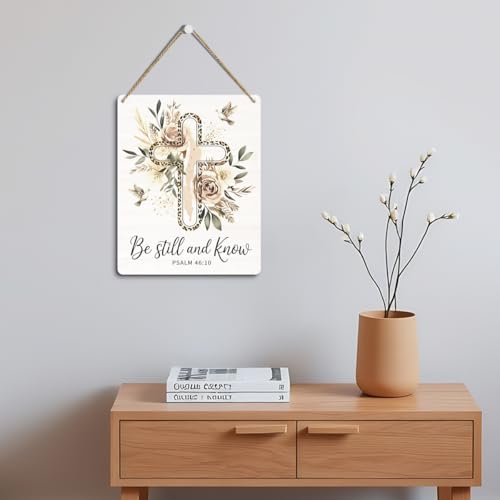 Bible Verses Psalm 46:10 Decor for Home Living Room Farmhouse Christian Cross Gifts for Women Men Believer 8 x 10 Inches