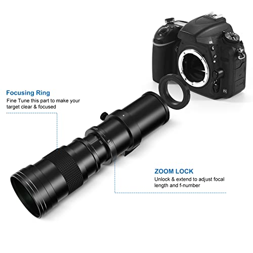 F 420-800mm F8.3 Telephoto Zoom Lens(MF) + T-Mount for Nikon D850/D750/D500/D7500/D610/D5600/D7200/D7000/D3500/D3400/D3300/D3200/D3100/D5/D6 - Manual Focus DSLR Cameras Lens(F-Mount) for Nikon F (DSLR's)