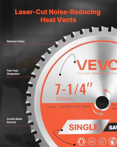 VEVOR Circular Saw Blade (185 mm φ & 48 Sharp Teeth & 1.8 mm Thickness) Ideal for Steel Aluminum, Compatible with Circular Saw, Alloy Steel Saw Blade with Noise Reducing Heat Extractors