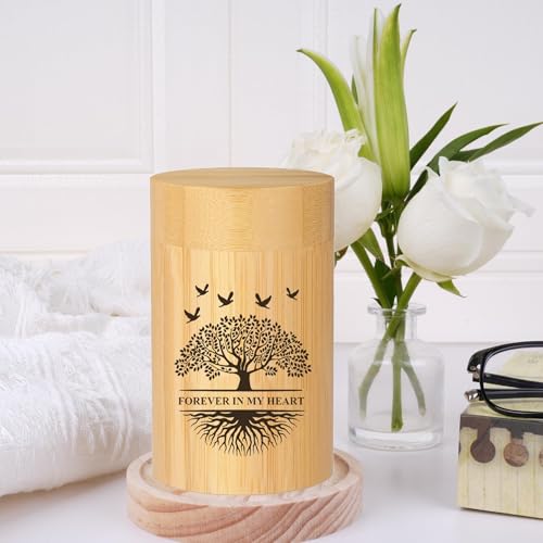 RIPFEVURN Small Urns for Human Ashes Keepsake 3 Inch Tree of Life Mini Cremation Urns for Ashes Adult Female Male Bamboo Scattering Tubes Urns for Ashes Holder for Women Men Tree of Life Pattern 2