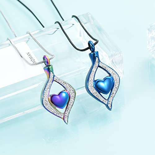 Cremation Jewelry for Ashes Double Heart Keepsake Memorial Urn Jewelry With Free Heart Urn Stainless Steel Necklace Gifts for Women Girls Friends Colorful+ Blue
