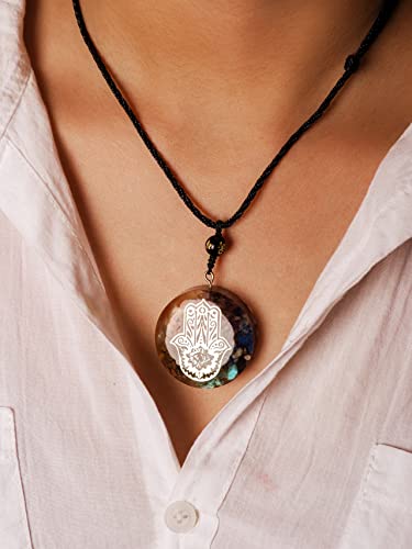 MINACHI Orgone Necklace, 7 Chakra Stone Orgonite Pendant for Spiritual Healing and Positive Energy Meditation Hamsa