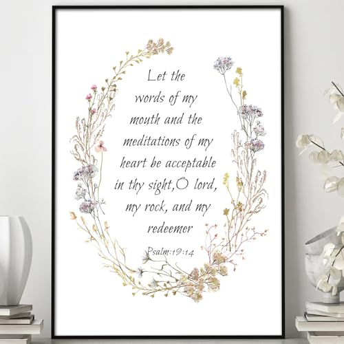 Psalm 19 Floral Canvas Bible Verse Poster - Christian Scripture Wall Art - Floral Scripture Picture for Living Room & Bedroom - 16x24in Psalm 19 Wall Art 16"L x 24"W