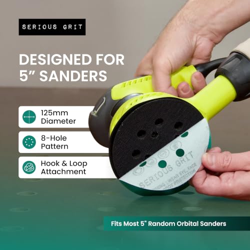 Serious Grit 5-inch 8-hole hook and loop sanding discs, P80-220 assorted grits, 50-pack mixed set