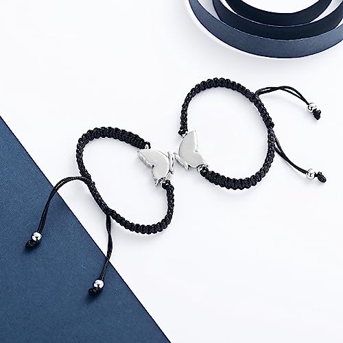 constantlife 2 Pack Butterfly Cremation Bracelet for Ashes Stainless Steel Urn Pendants Keepsake Braided Rope Adjustable Wristband Bangle Memorial Jewelry for Women Girls Silver