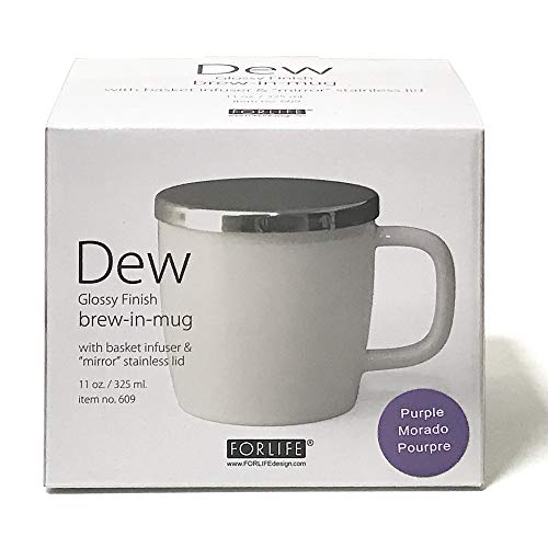 FORLIFE Dew Glossy Finish Brew-In-Mug with Basket Infuser &"Mirror" Stainless Lid 11 oz. (Purple) Purple