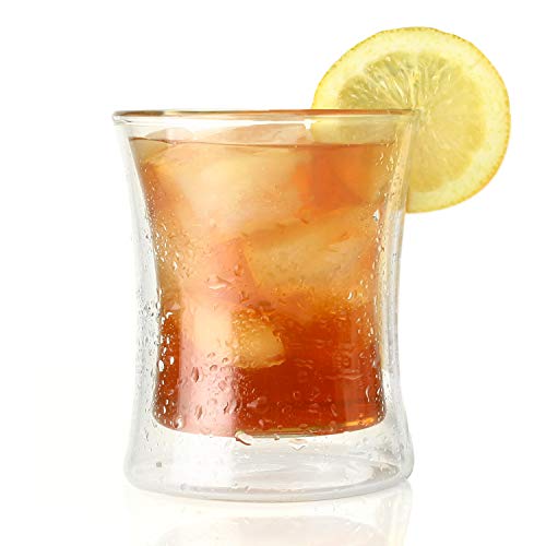 Tea Forte Poom Double Wall Glass 10 ounce Tea Cup for Hot or Iced Tea (Pack of 2) 10 Ounces (Pack of 2)