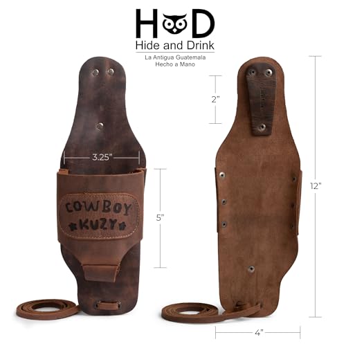 Hide & Drink, Beer Holster for Cowboy, Handsfree Beverage Holder, Western Bottle Leg Grip for Men and Women, Full Grain Leather, Handmade Drinking Accessories Bourbon Brown