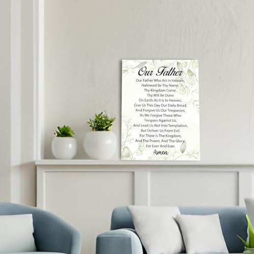Our Father Prayer Wall Decor,Scripture Religious Canvas Wall Art for Christian Home Prayer Room Church 11x15 Inch (Sage Green Eucalyptus) Our Father