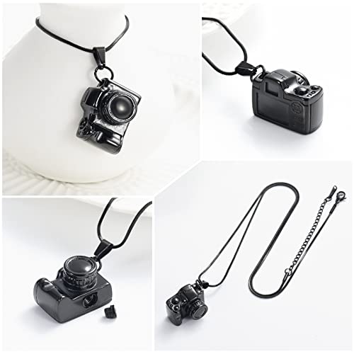 Camera Cremation Jewelry Urn Necklace for Ashes Stainless Steel Memorial Pendant for Loved Ones Digital Camera Keepsake Ash Jewelry Black