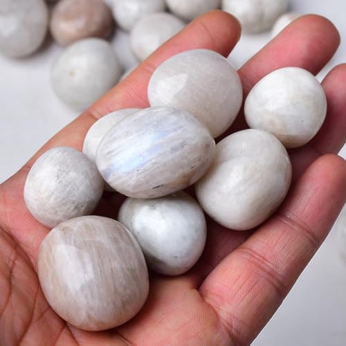 Erliway 1PC White Moonstone Tumbled Crystal, 1.2-2" Healing Crystal Stone