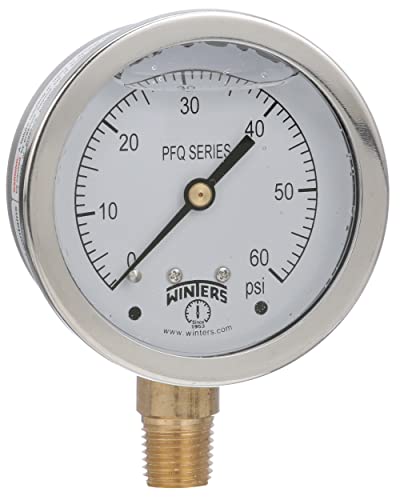Winters Instruments 2-1/2 inch glycerin-filled pressure gauge, stainless steel case, 0-60 psi, bottom mount
