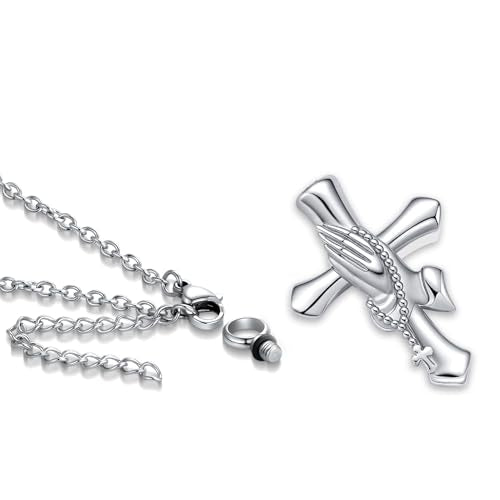 Praying Hands Cremation Jewelry Cross Urn Necklaces for Ashes Memorial Keepsake Women Men Silver Plated
