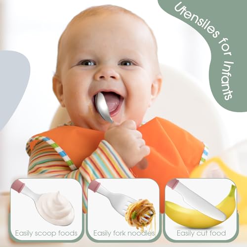 18 Pieces Toddler Utensils Kids Silverware with Silicone Handle Stainless Steel Toddler Fork Spoon Knife Set Children Flatware Set, 6 Colors