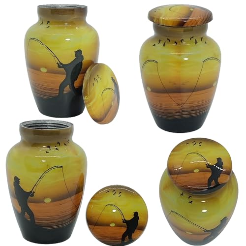 UR Keepsake Urn Set of 4- Decorative Fishing Catching Cremation Urn for Human Ashes with Velvet Box & 4 Velvet Bag-Mini Keepsake Urn - Affordable Urn (3 cu.in x 4pcs) (1)