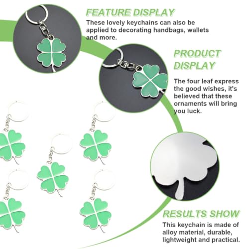 DOITOOL 5pcs St Patrick Day Four Leaf Alloy Keychain for Bags and Keys