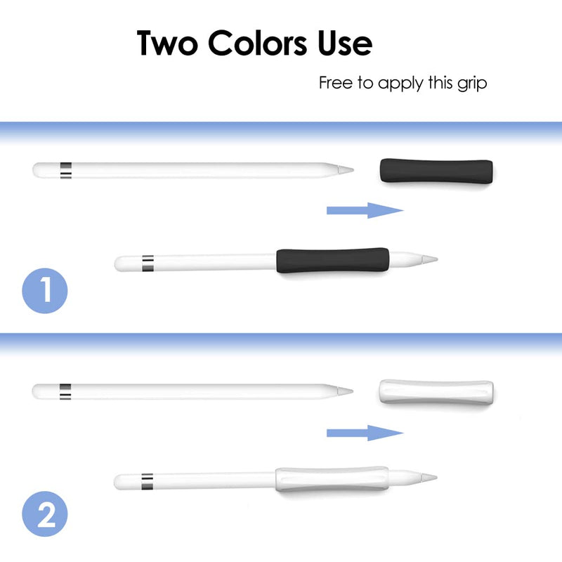 [Australia - AusPower] - ProElife 2-Pack Ergonomics Grip Holder Anti-Rolling Protective Sleeve Cover for Apple Pencil 2nd & 1st Gen 2022-2018 iPad Pro 12.9'' 11''/Air 10.9'' Stylus Accessory Kits (White/Black) White/Black 