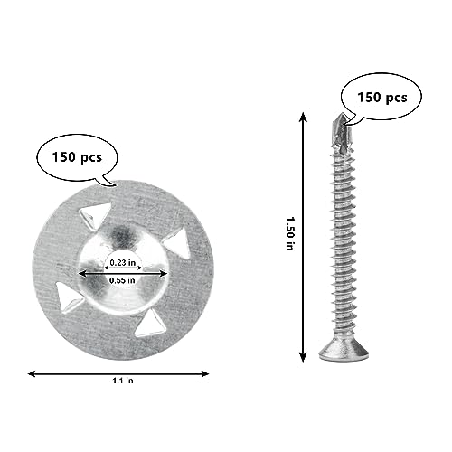 AccEncyc 1-1/8 inch metal flat washers for foam board fastener installation, 150-pack set, 300 pieces