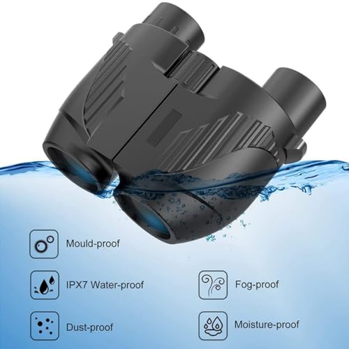 20x25 Black Compact Binoculars for Adults, HD Waterproof Binocular with Easy Focus, Small Binoculars for Travel, Bird Watching and Concerts