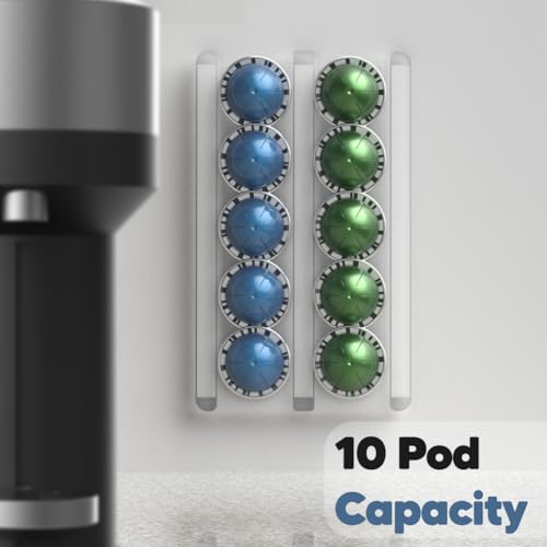 GALVANOX Wall Mounted Holder for Nespresso Vertuo Pods Organizer, 10 Capsule Stick On with Adhesive Backing - Low Profile Vertuoline Wall Mount, Under Cabinet (Clear Acrylic) (Pack of 2) 11,3 inch x 6,8 inch x 0,5 inch (Pack of 2)