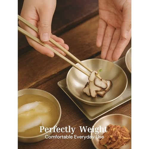 ONGI Korean Spoon and Chopstick 1 Set – Premium 18/10 Titanium Gold – Hangul Design – Gift-Ready – Made in Korea – Dishwasher Safe (Yongbi Gold 2 Set)