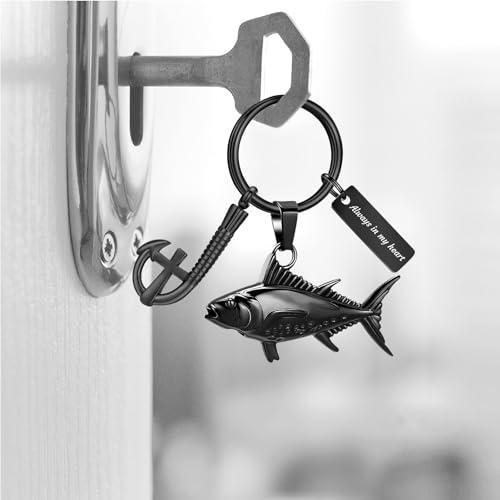 Hearbeingt Fish Hook Urn Keychain for Ashes Fishing Cremation Jewelry Black