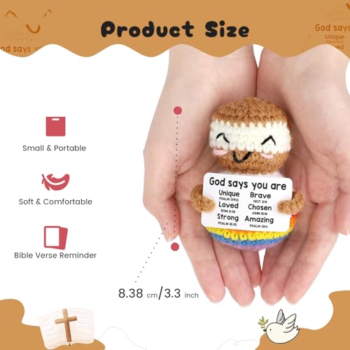 Onperpoe Positive Emotional Support Gift, Handmade Crochet Mini Jesus with Faith Based Bible Verse, Inspirational Gifts Spiritual Mental Health Support, Crochet Christian Gifts for Women Men