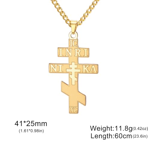 Russian Orthodox Cross Necklace IC XC NIKA Eastern Cross Jesus Christ Pendant Greek Byzantine Amulet Retro Religious Christian Jewelry Catholic Gift for Women Men gold 2